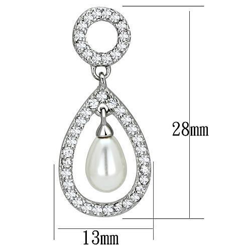 Rhodium Brass Earrings with Synthetic Pearl in White