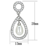 Rhodium Brass Earrings with Synthetic Pearl in White