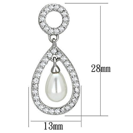 Rhodium Brass Earrings with Synthetic Pearl in White