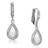 Rhodium Brass Earrings with Synthetic Pearl in White