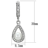 Rhodium Brass Earrings with Synthetic Pearl in White