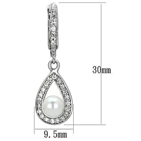 Rhodium Brass Earrings with Synthetic Pearl in White