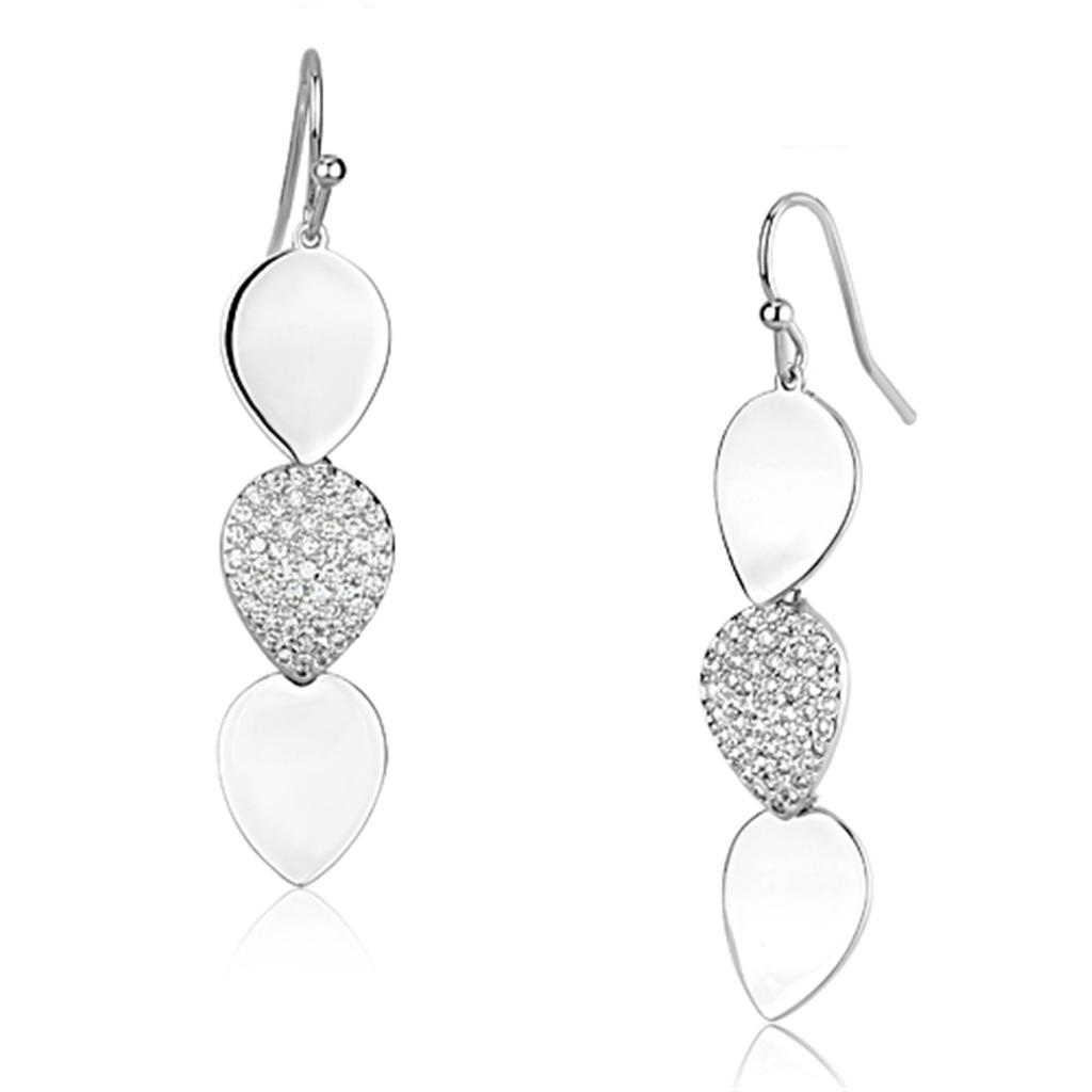 Rhodium Brass Earrings with AAA Grade CZ  in Clear