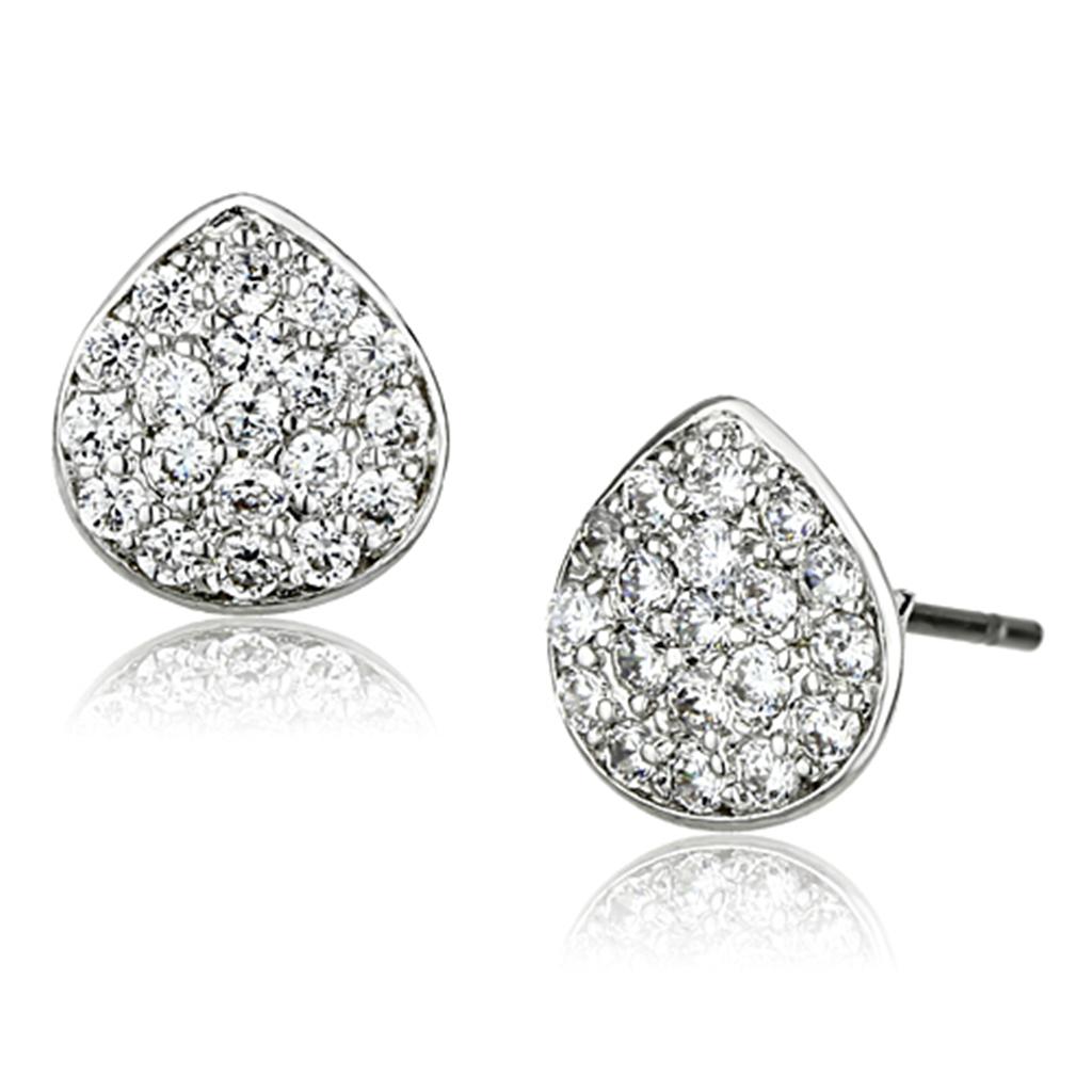 Rhodium Brass Earrings with AAA Grade CZ  in Clear