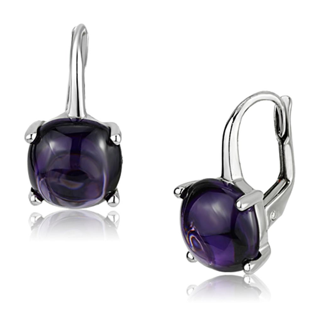 Rhodium Brass Earrings with AAA Grade CZ  in Amethyst