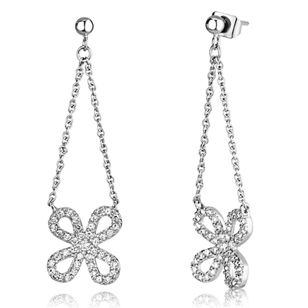 Rhodium Brass Earrings with AAA Grade CZ  in Clear