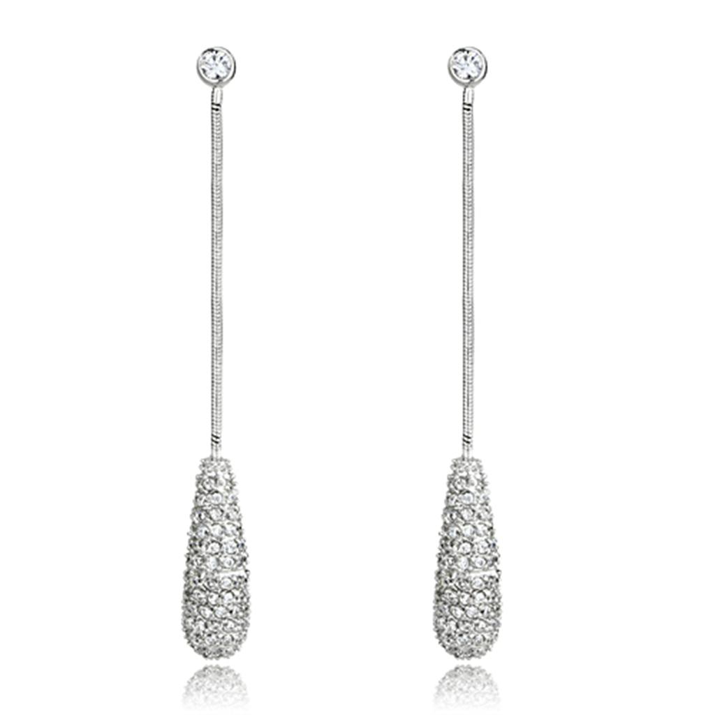 Rhodium Brass Earrings with AAA Grade CZ  in Clear