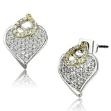 Reverse Two-Tone Brass Earrings with AAA Grade CZ  in Clear