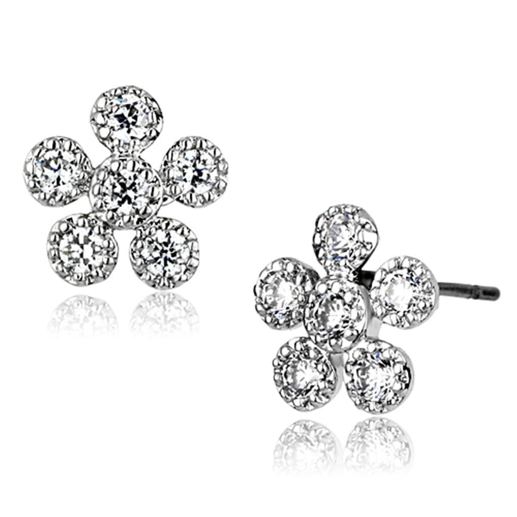 Rhodium Brass Earrings with AAA Grade CZ  in Clear