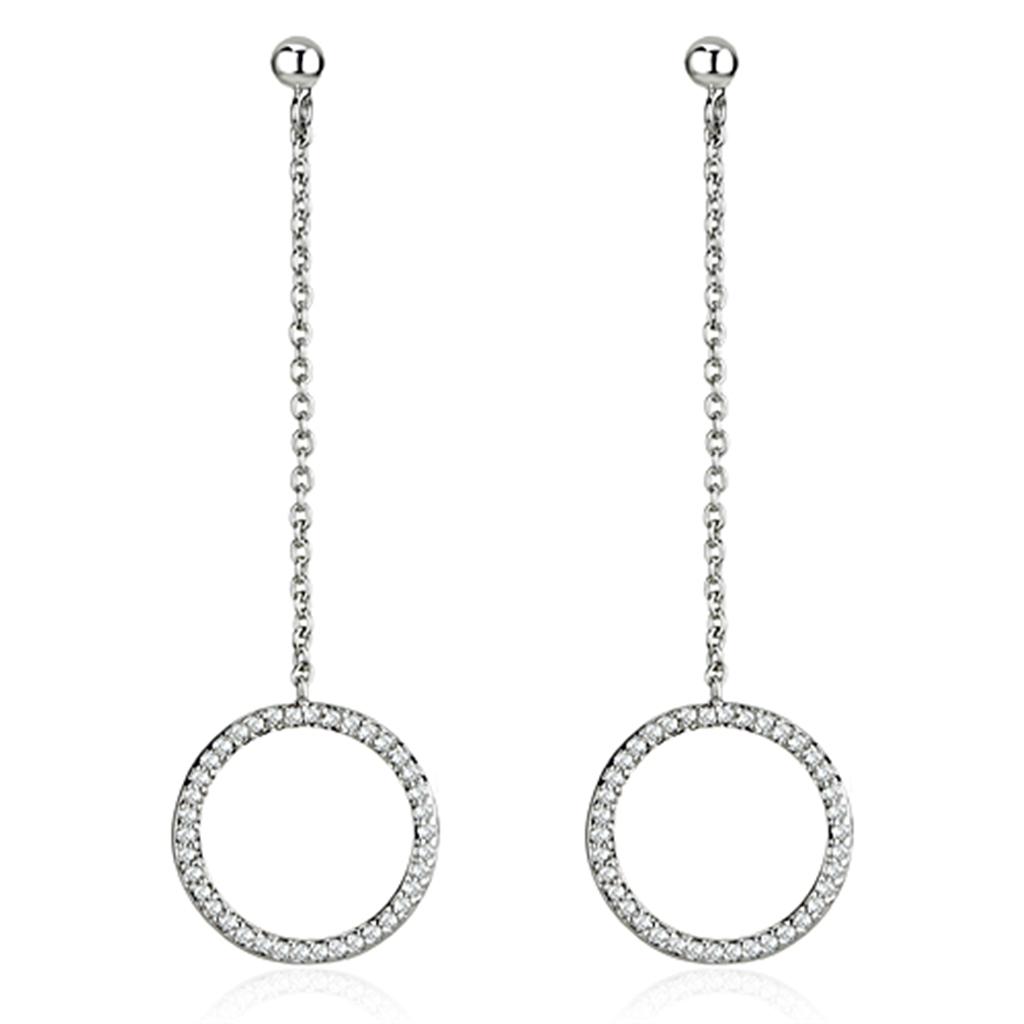 Rhodium Brass Earrings with AAA Grade CZ  in Clear