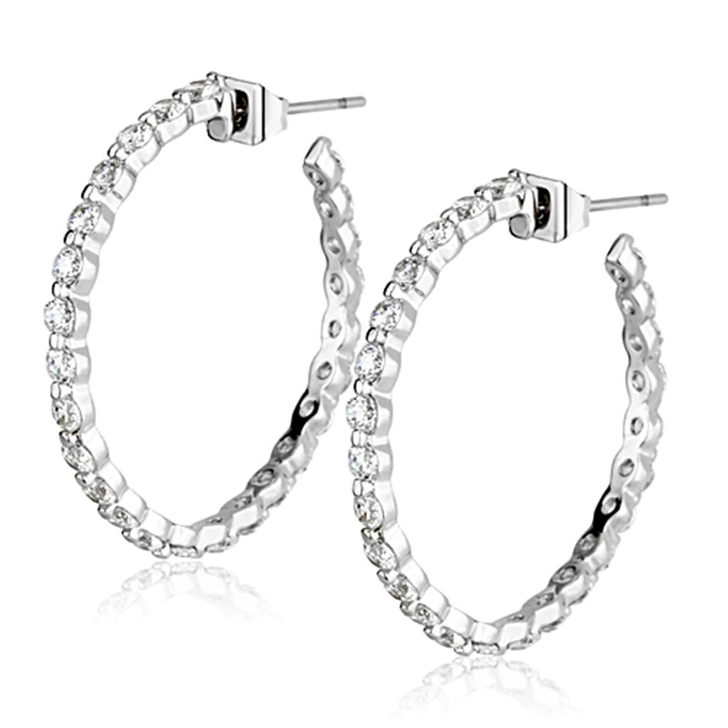 Rhodium Brass Earrings with AAA Grade CZ  in Clear