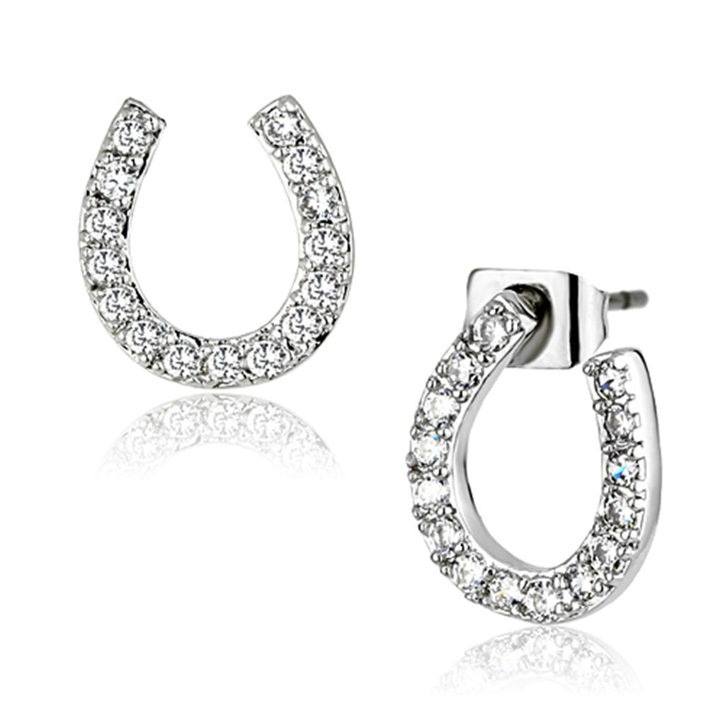 Rhodium Brass Earrings with AAA Grade CZ  in Clear