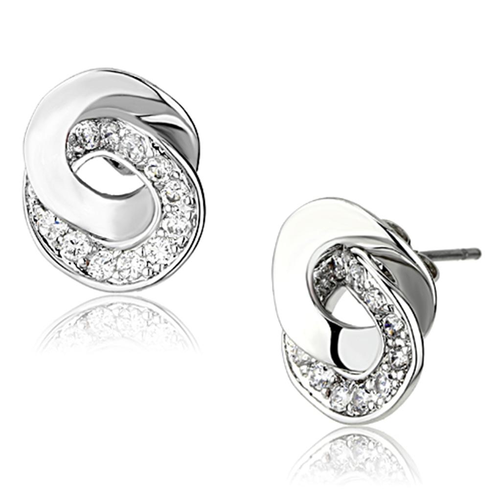 Rhodium Brass Earrings with AAA Grade CZ  in Clear