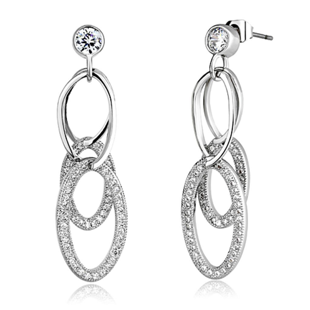 Rhodium Brass Earrings with AAA Grade CZ  in Clear