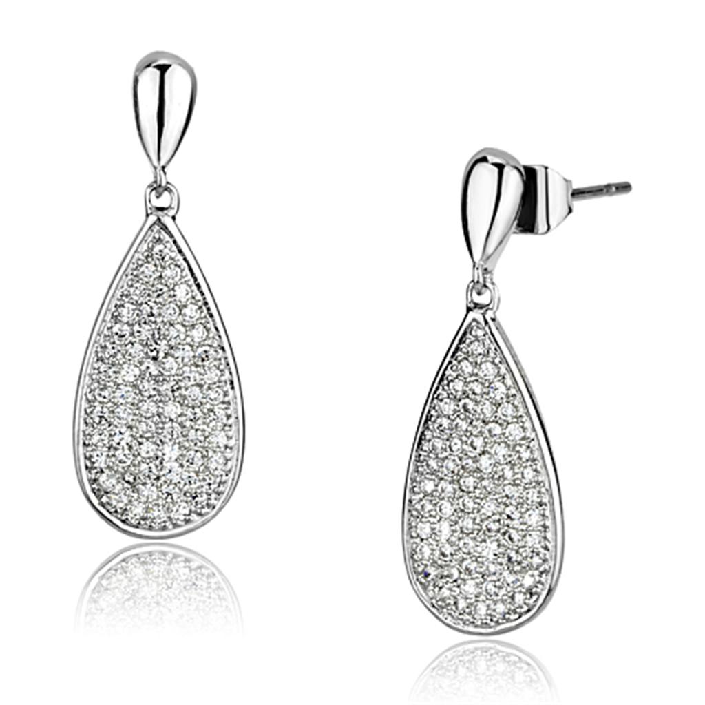 Rhodium Brass Earrings with AAA Grade CZ  in Clear