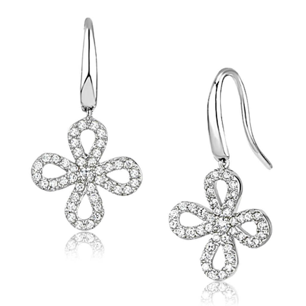 Rhodium Brass Earrings with AAA Grade CZ  in Clear
