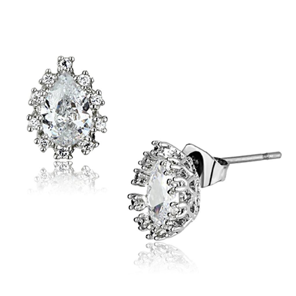 Rhodium Brass Earrings with AAA Grade CZ  in Clear