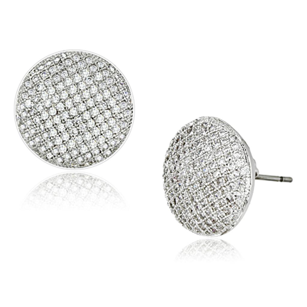 Rhodium Brass Earrings with AAA Grade CZ  in Clear