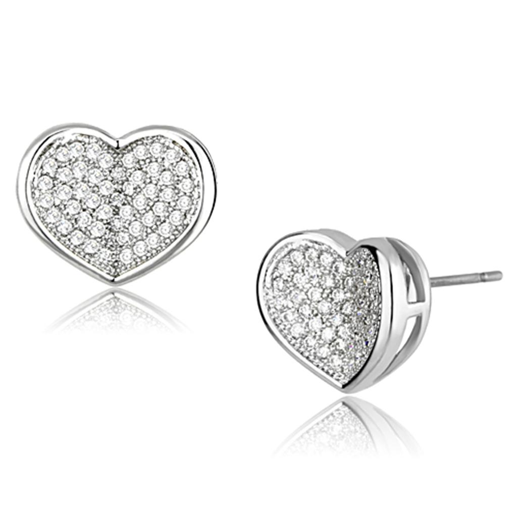 Rhodium Brass Earrings with AAA Grade CZ  in Clear