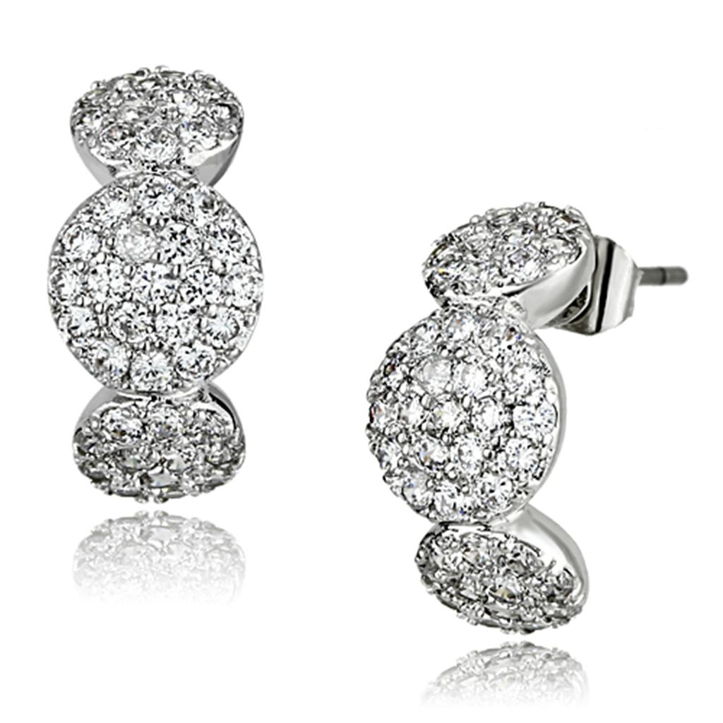 Rhodium Brass Earrings with AAA Grade CZ  in Clear