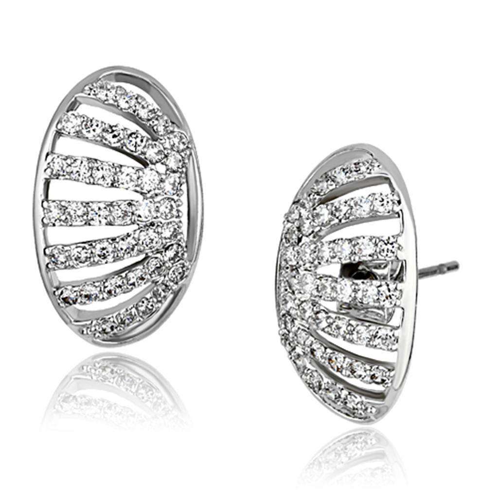 Rhodium Brass Earrings with AAA Grade CZ  in Clear