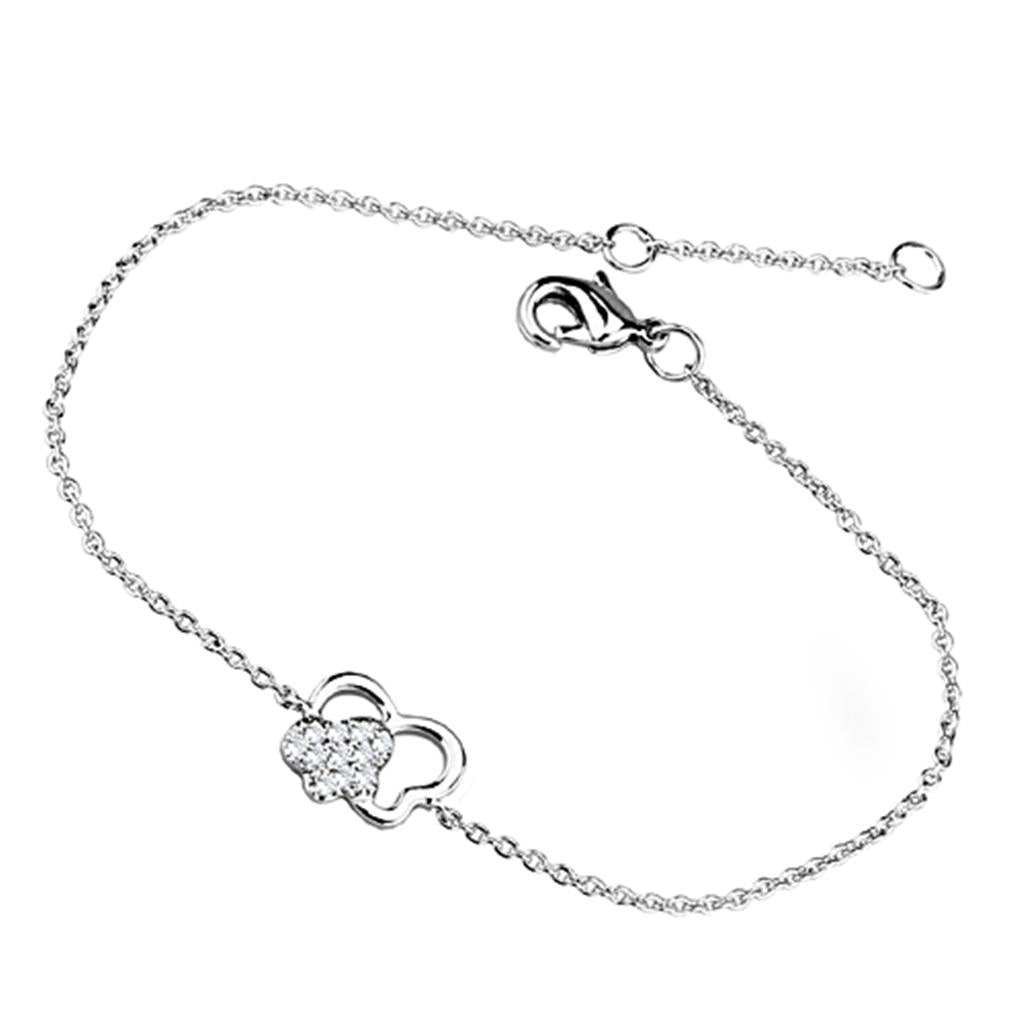Rhodium Brass Bracelet with AAA Grade CZ  in Clear
