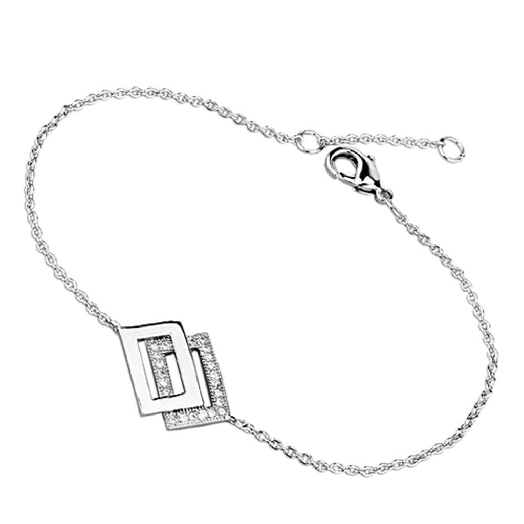 Rhodium Brass Bracelet with AAA Grade CZ  in Clear
