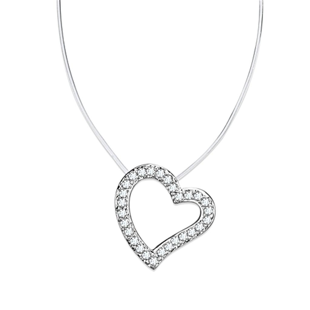 Rhodium Brass Necklace with AAA Grade CZ  in Clear