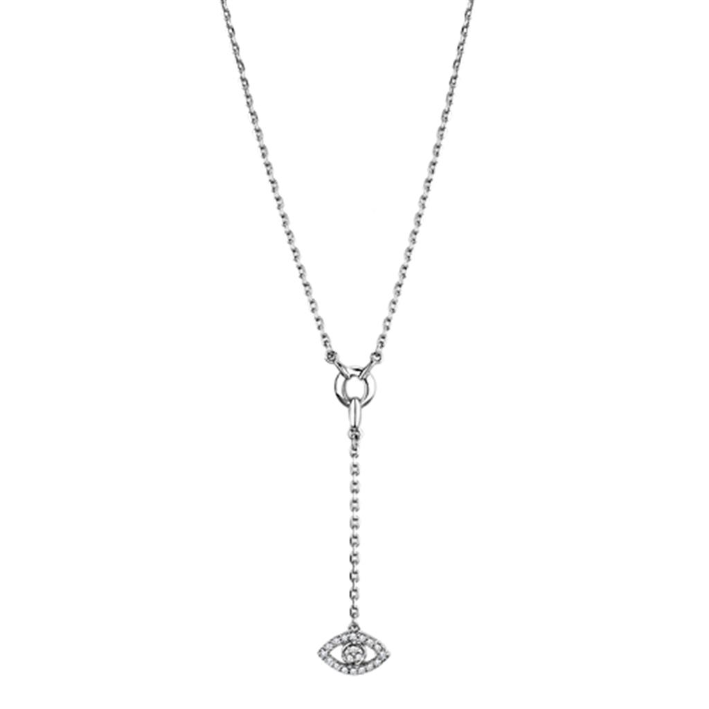 Rhodium Brass Necklace with AAA Grade CZ  in Clear