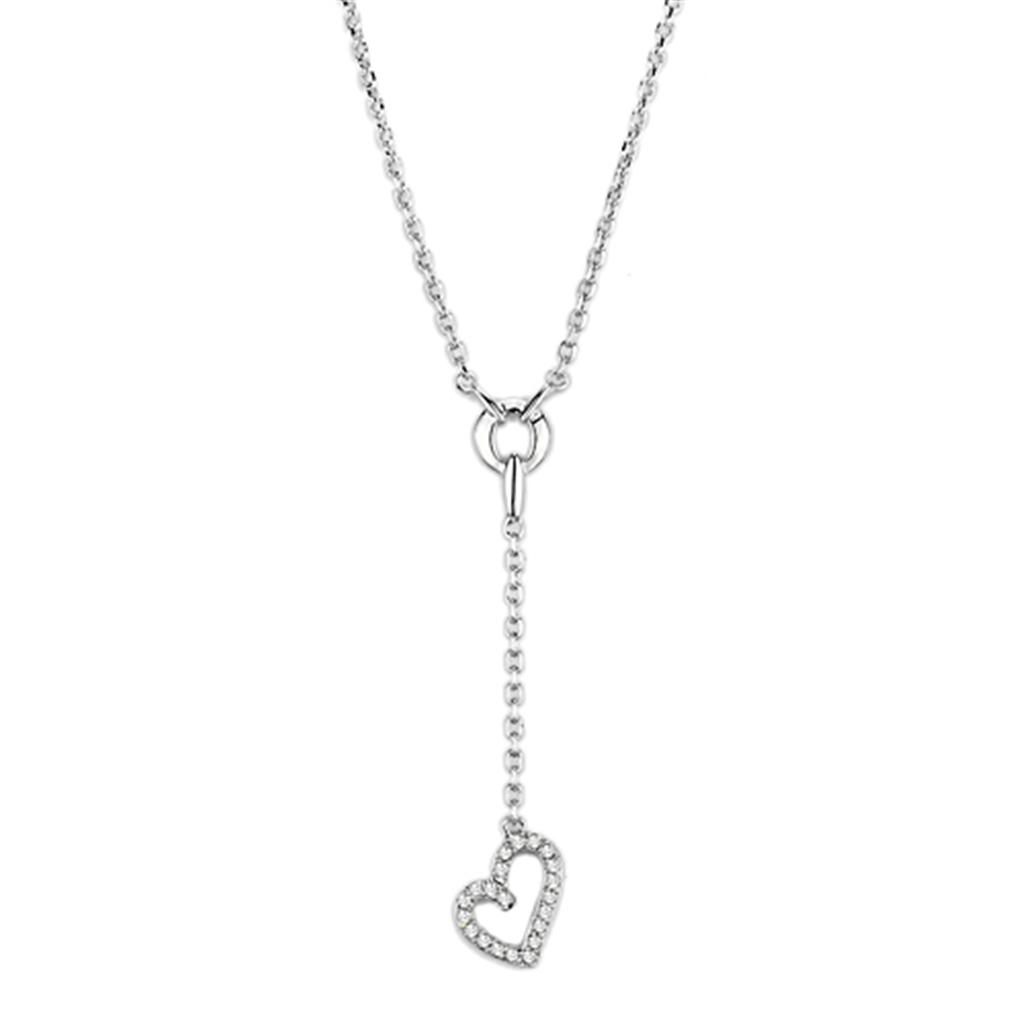 Rhodium Brass Necklace with AAA Grade CZ  in Clear