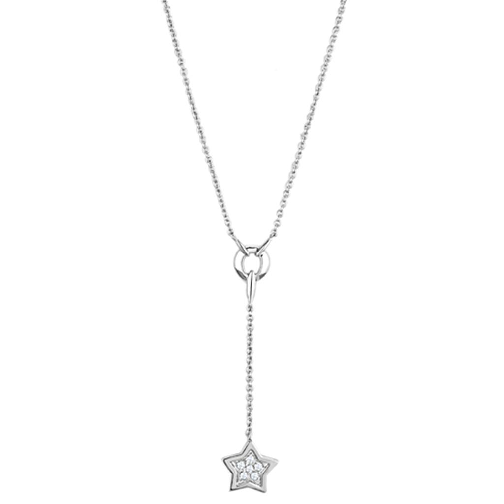 Rhodium Brass Necklace with AAA Grade CZ  in Clear