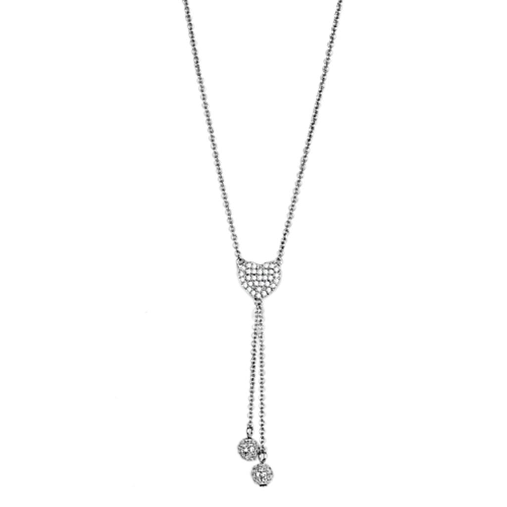 Rhodium Brass Necklace with AAA Grade CZ  in Clear