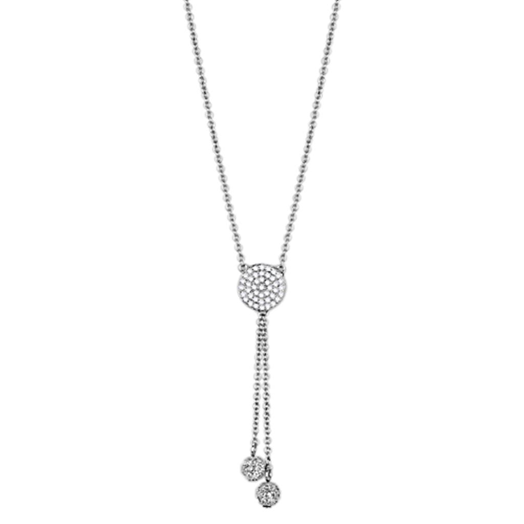 Rhodium Brass Necklace with AAA Grade CZ  in Clear