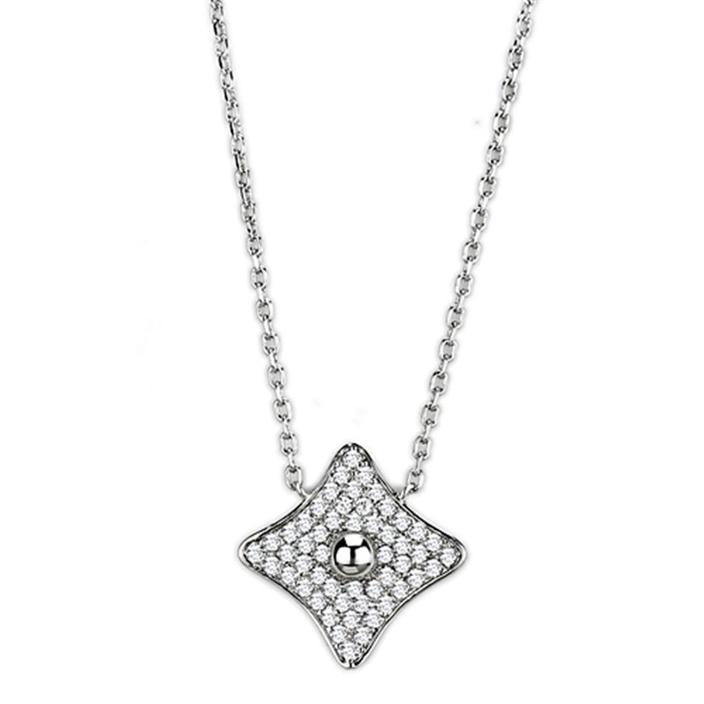 Rhodium Brass Necklace with AAA Grade CZ  in Clear