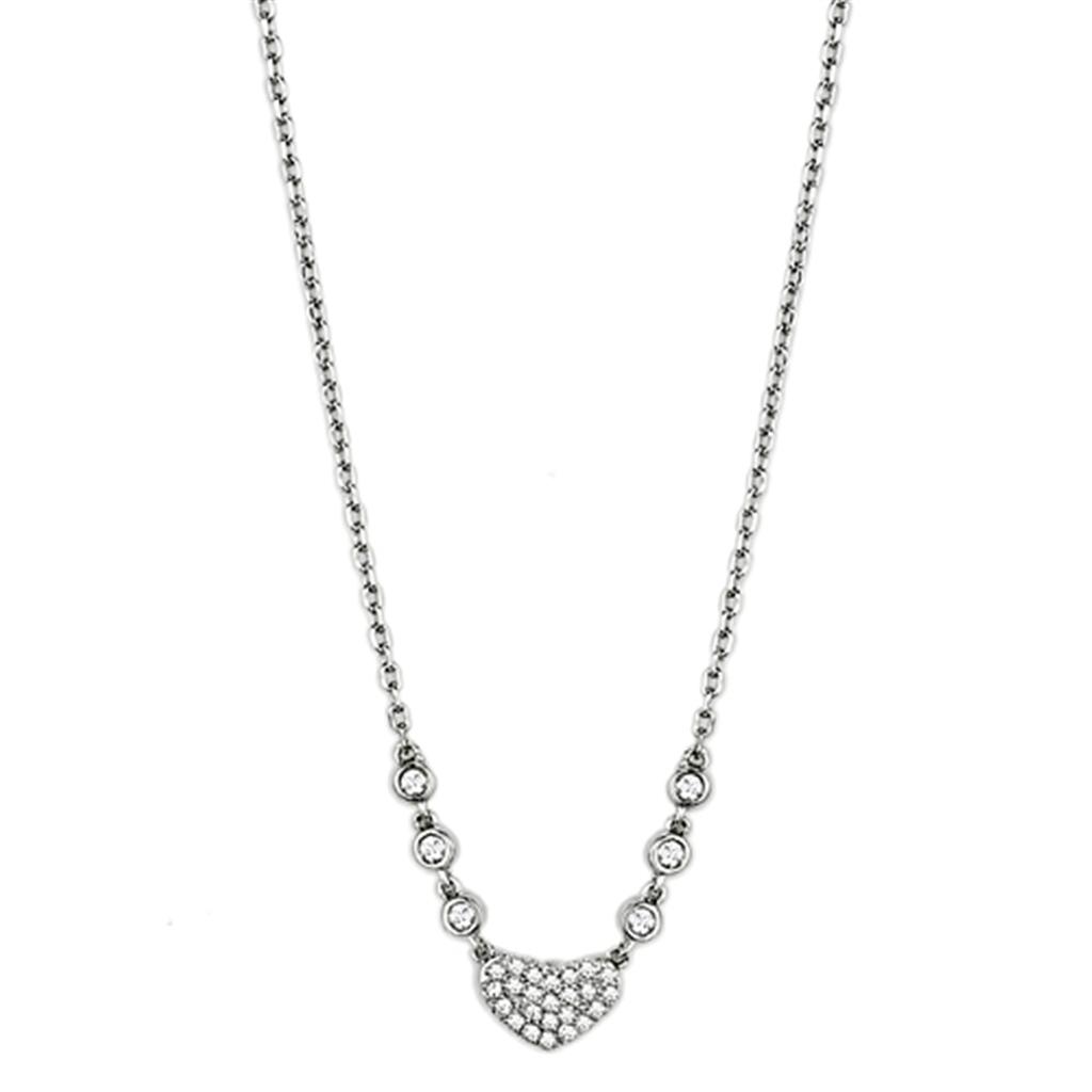 Rhodium Brass Necklace with AAA Grade CZ  in Clear