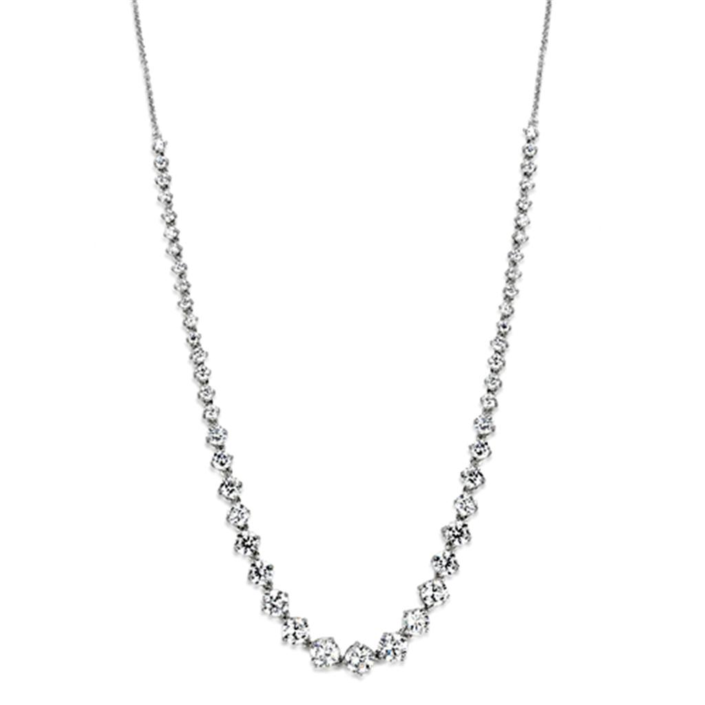 Rhodium Brass Necklace with AAA Grade CZ  in Clear