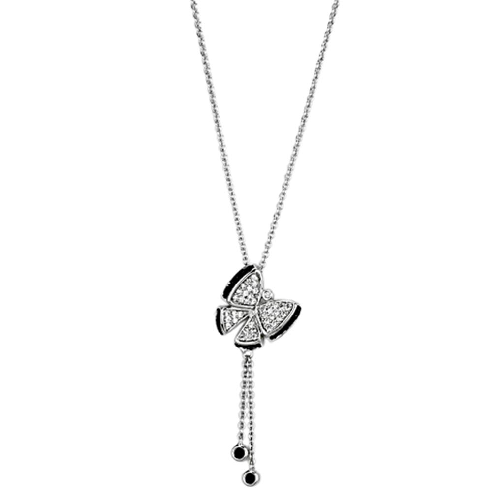 Rhodium + Ruthenium Brass Necklace with AAA Grade CZ  in Black Diamond