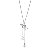 Rhodium Brass Necklace with Synthetic Pearl in White