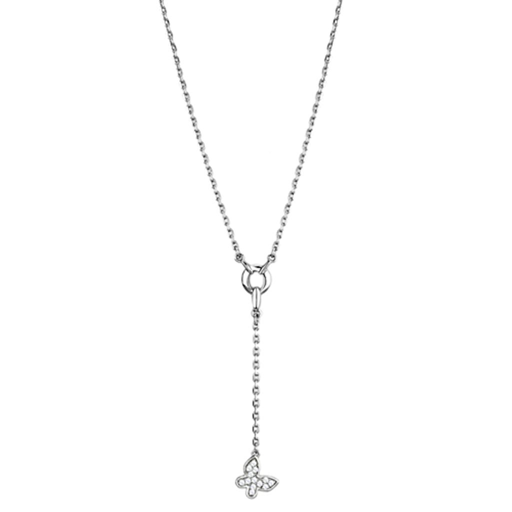 Rhodium Brass Necklace with AAA Grade CZ  in Clear