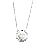 Rhodium Brass Necklace with Synthetic Pearl in White