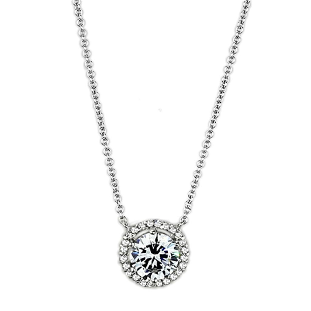 Rhodium Brass Necklace with AAA Grade CZ  in Clear