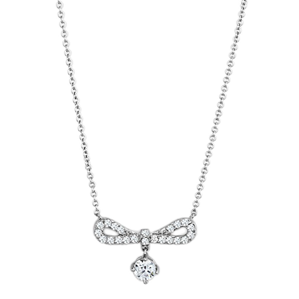 Rhodium Brass Necklace with AAA Grade CZ  in Clear
