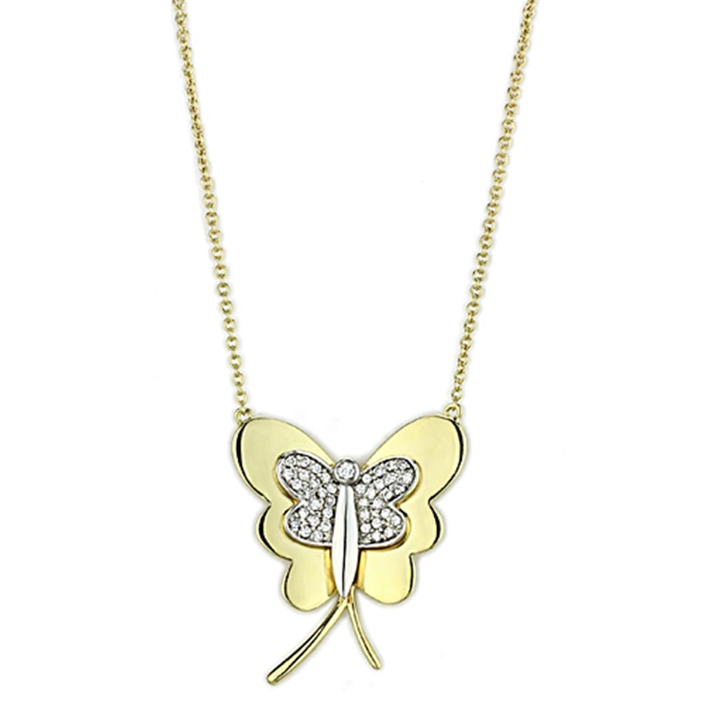 Gold+Rhodium Brass Necklace with AAA Grade CZ  in Clear