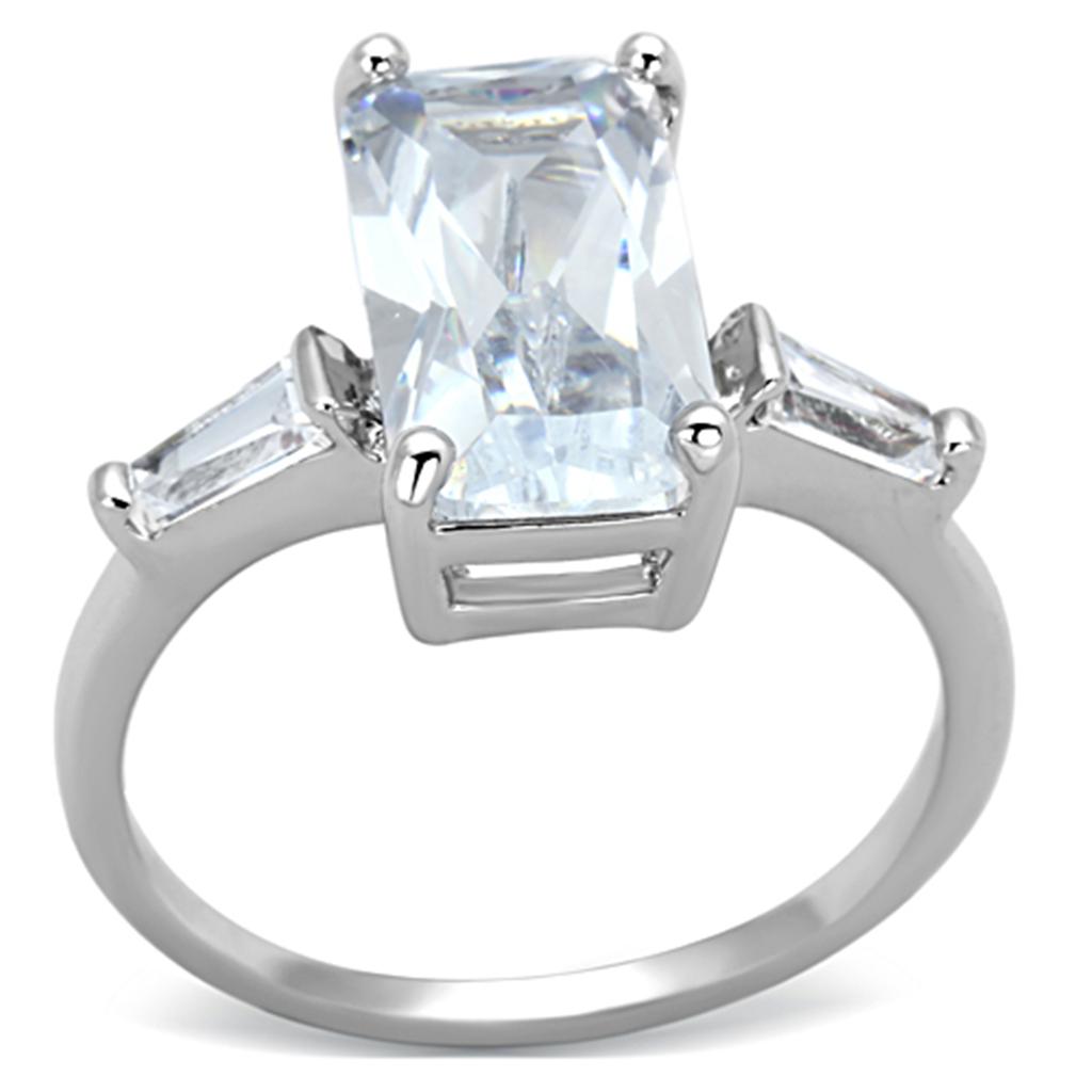 Rhodium Brass Ring with AAA Grade CZ  in Clear
