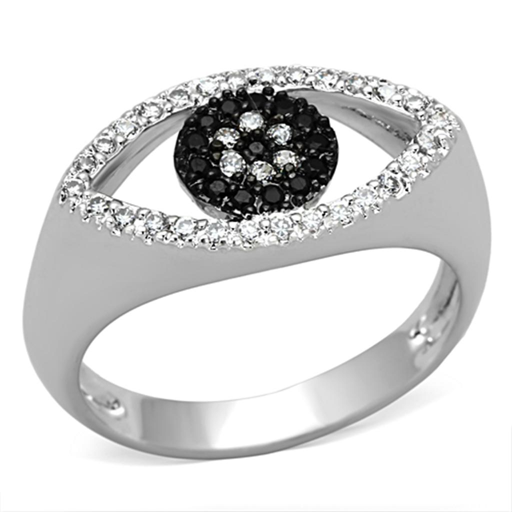 Rhodium + Ruthenium Brass Ring with AAA Grade CZ  in Black Diamond