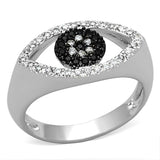 Rhodium + Ruthenium Brass Ring with AAA Grade CZ  in Black Diamond
