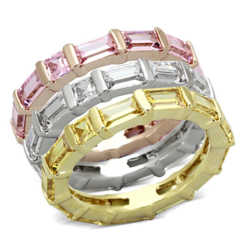 Tricolor Brass Ring with AAA Grade CZ  in Multi Color