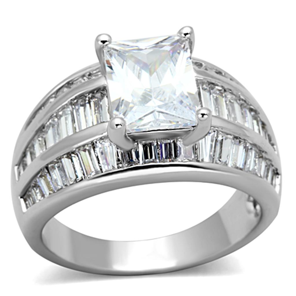 Rhodium Brass Ring with AAA Grade CZ  in Clear