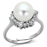 Rhodium Brass Ring with Synthetic Pearl in White