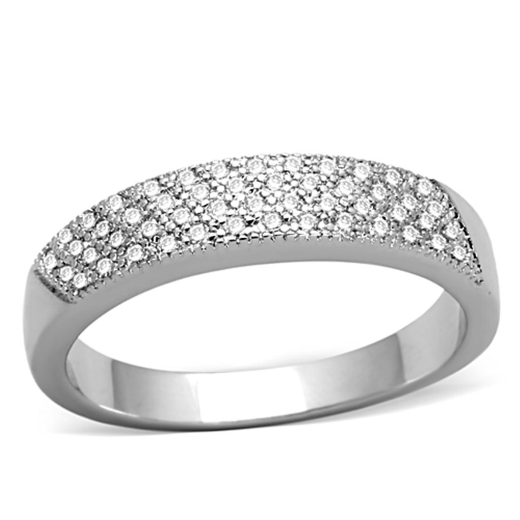 Rhodium Brass Ring with AAA Grade CZ  in Clear